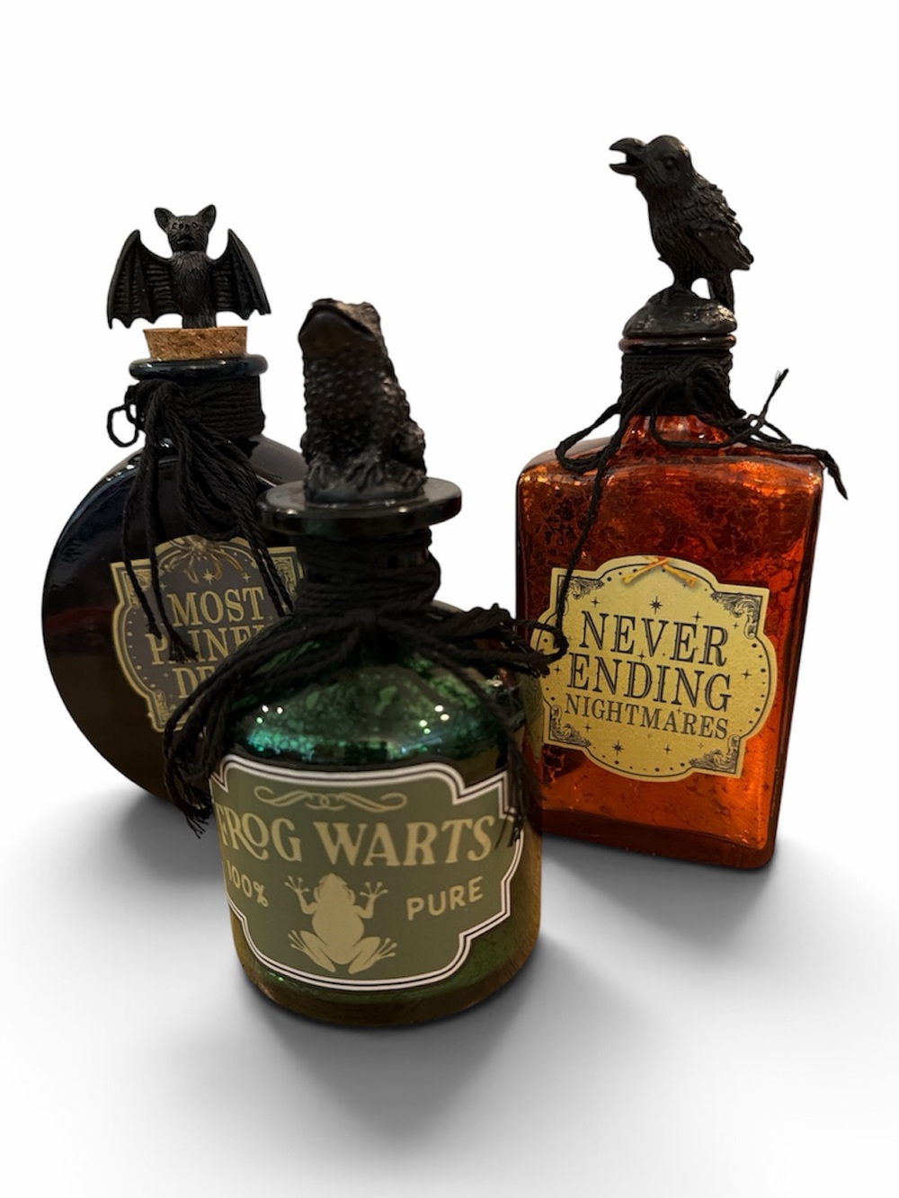 Vintage-Style Potion Bottle Set - Green, Amber, Black